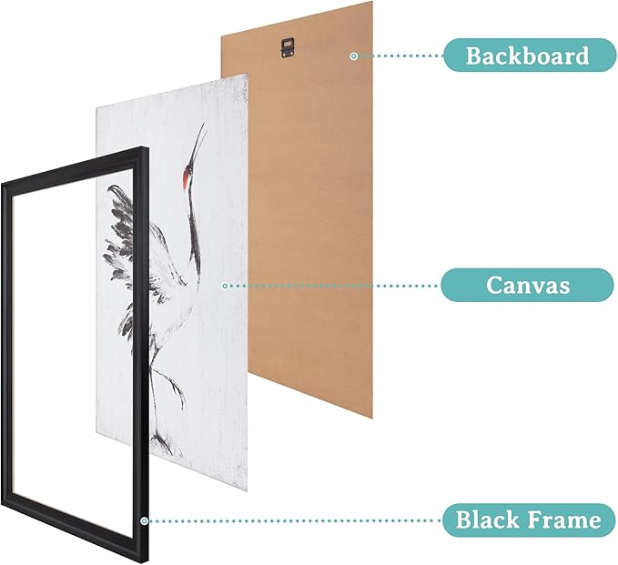 KREATIVE ARTS Black and White Chinoiserie Wall Art Set of 3 White Crane and Persimmon Tree Chinese Painting on Canvas with Frame for Bedroom Living Room Minimalist Oriental Decor Each 16x24 Inch