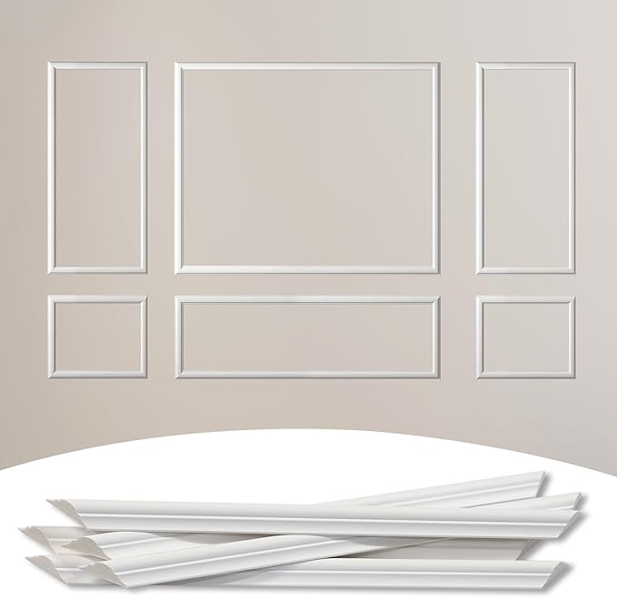 6-Frame Premade Accent Wall Molding Kit, Ready-to-Assemble Wainscoting Panels, Pre-Cut Chair Rail Moulding Trim for Home Décor