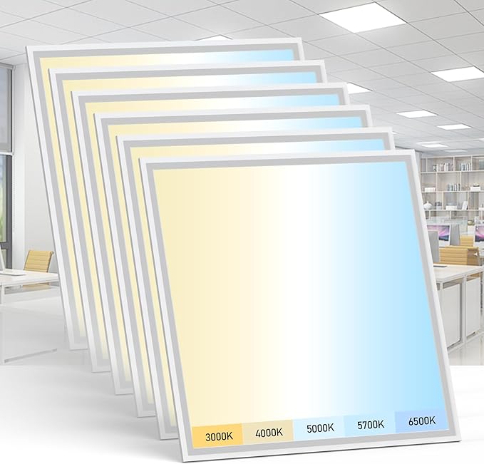 AIKVSXER 6 Pack 2x2 LED Flat Panel Light - Selectable 5 CCT 3000K-6500K & 5 Wattage 30-50W 5500Lm 0-10V Dimmable 2x2 led Drop Ceiling Lights 120-277V for Commercial and Home