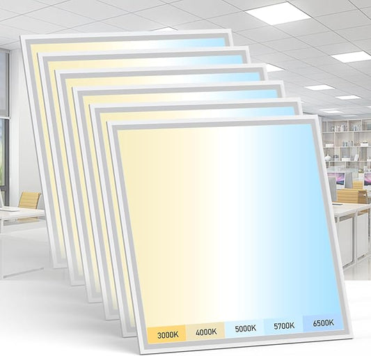 AIKVSXER 6 Pack 2x2 LED Flat Panel Light - Selectable 5 CCT 3000K-6500K & 5 Wattage 30-50W 5500Lm 0-10V Dimmable 2x2 led Drop Ceiling Lights 120-277V for Commercial and Home