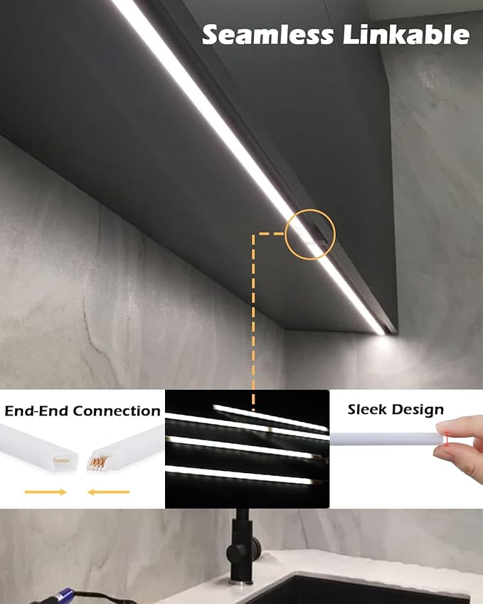 LED Under Cabinet Lighting 6-Pack 12 inch Seamlessly Linkable Strip Light Bars for Cabinet, Kitchen, Shelf, Workbench, Cupboard Lighting, 1200 Lumen (Warm White 3000K)