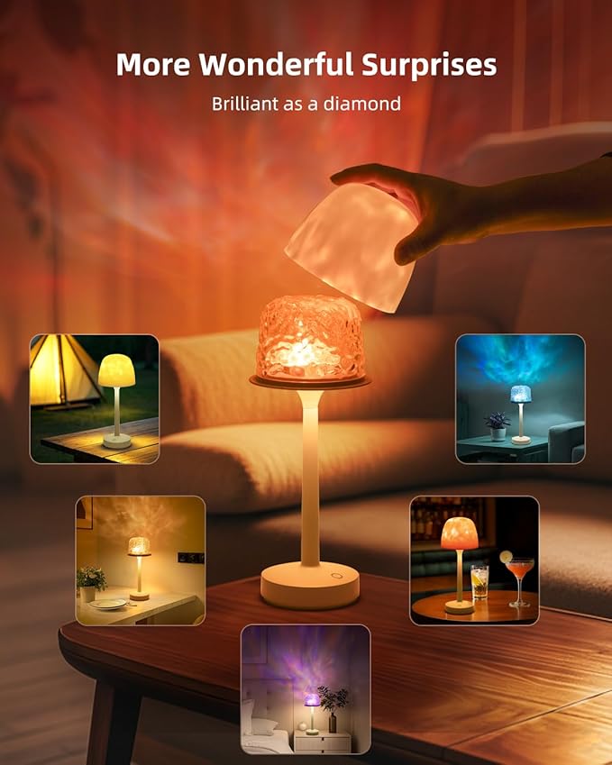 Ocean Wave Cordless Projector Light, RGB Color Changing Table Lamp, Portable Battery Night Light LED Aurora Projector with Remote Control for Bedroom Living Room Game Party Atmosphere Lights