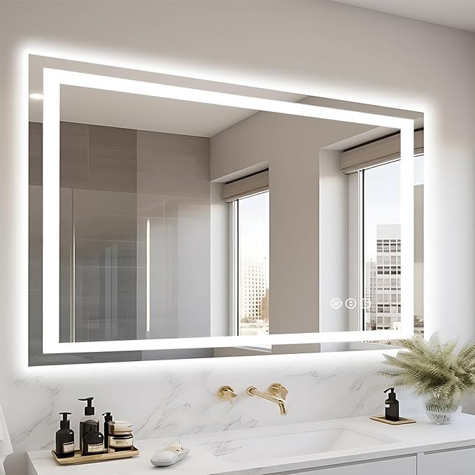 44"x30" Bathroom Light up Mirror, Double Bright Lights, Anti-Fog Vanity Mirror with Lights, Stepless Dimmable Illuminated Mirror, Touch Control, Waterproof (Horizontal/Vertical)
