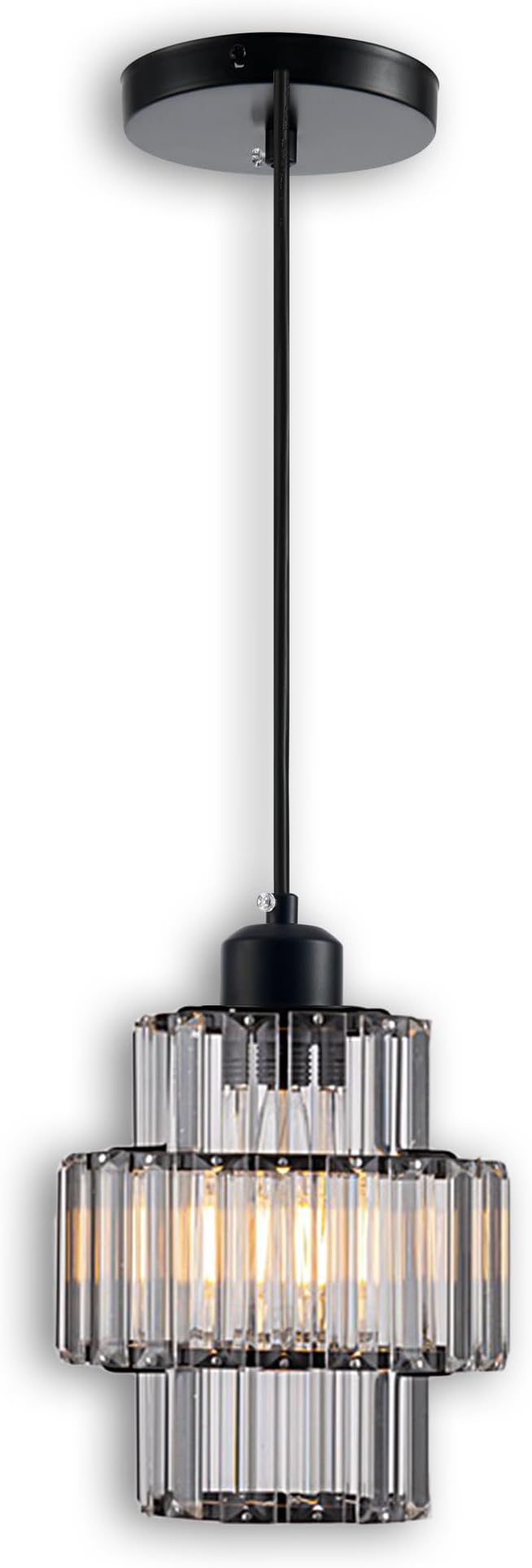 Modern Crystal Chandelier, 6"x7" Classic Crafted Pendant Light, Glass & Metal Hanging Light for Innovative Small Space Use in Dining Room, Kitchen Island, Bedroom, Living Room - Obsidian