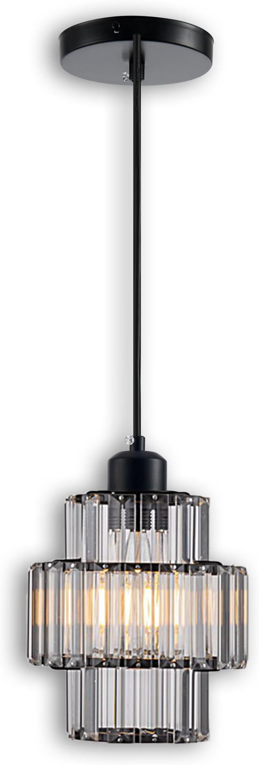 Modern Crystal Chandelier, 6"x7" Classic Crafted Pendant Light, Glass & Metal Hanging Light for Innovative Small Space Use in Dining Room, Kitchen Island, Bedroom, Living Room - Obsidian