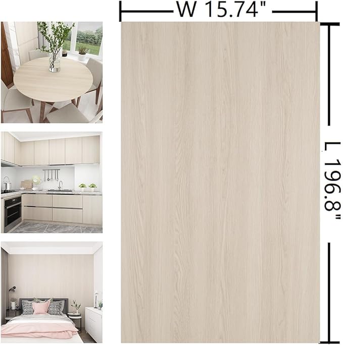 15.7"x196" Beige Wood Contact Paper Wood Grain Peel and Stick Wallpaper Removable Self Adhesive Wood Look Vinyl Wallpaper for Bedroom Kitchen Walls Decorative Contact Paper Wood Desk Covering