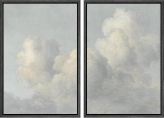 MUDECOR Framed Wall Art Print Set Elegant Cloudscape Vintage Soft Sky Illustrations Modern Minimalist Chic for Living Room, Bedroom, Office - 16"x24"x2 Black