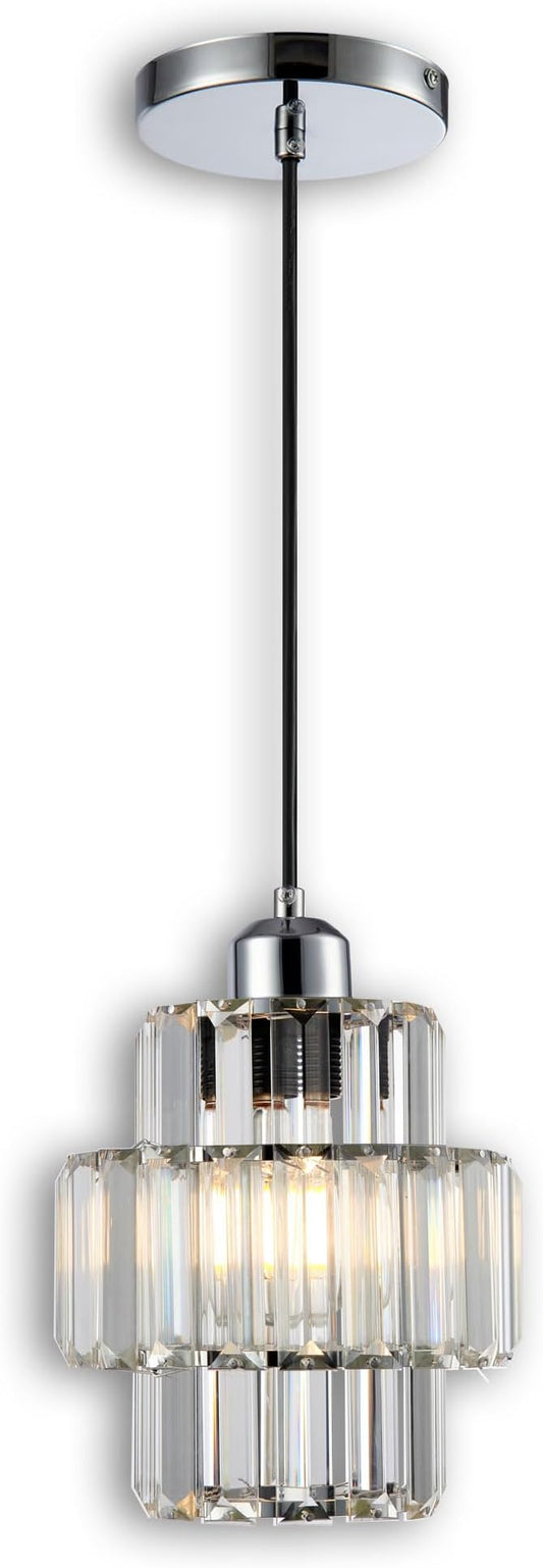 Modern Crystal Chandelier, 6"x7" Classic Crafted Pendant Light, Glass & Metal Hanging Light for Innovative Small Space Use in Dining Room, Kitchen Island, Bedroom, Living Room - Luminous