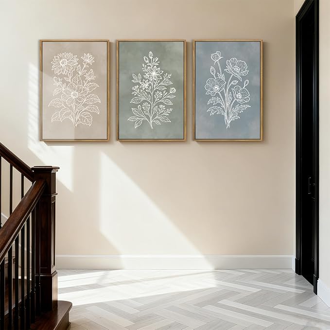 Anyzal Large Botanical Farmhouse Wall Art Floral Painting Boho Plant Artwork for Living Room Bedroom Dining Room 24x36 Inch Set of 3