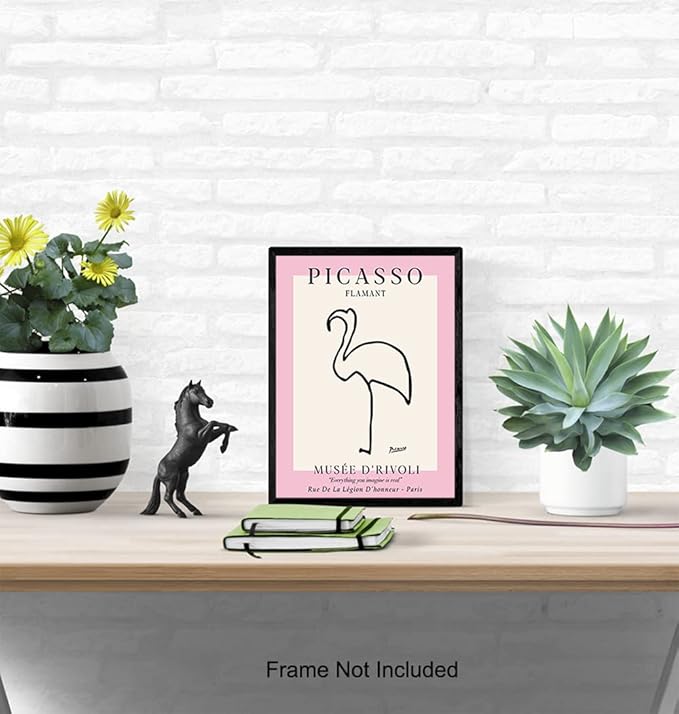 Pablo Picasso Poster 8x10 - Mid-Century Modern Decor - Minimalist Room Decor - Abstract Wall Art - Gallery Wall Art - Pink Flamingo Decor - Line Art Wall Print - Museum Poster - Tropical Beach House