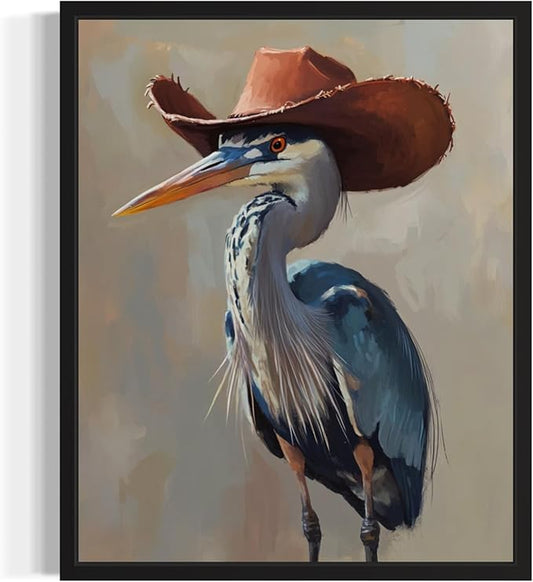 Blue Heron Cowboy Art Print Poster Wall Art, Western Country Farmhouse Wild West for Bedroom, Bathroom, Living Room Art Decor 58 (Blue Heron, 16 x 20 inches, Unframed)