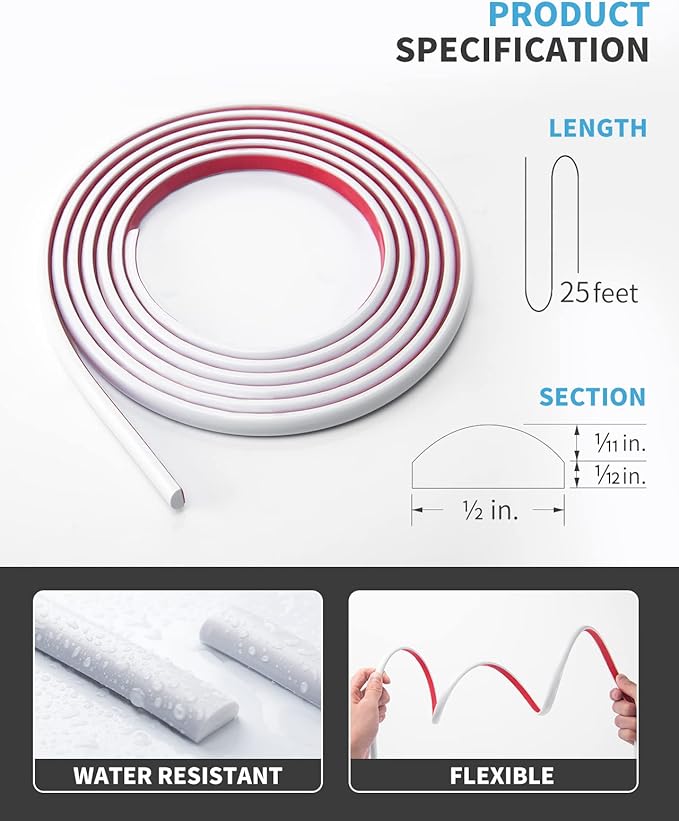 Art3d (7.6M) Peel and Stick Trim for Backsplash Tile Edge, Self-Adhesive Liner for Corner Decor in White