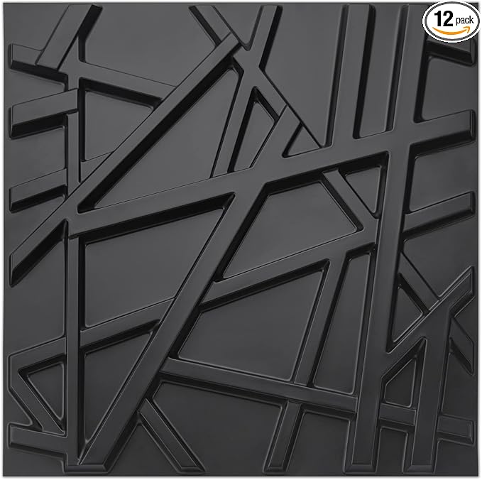 Art3d 19.7" x 19.7" (Pack Of 12) Wall Panel Stripes , Black