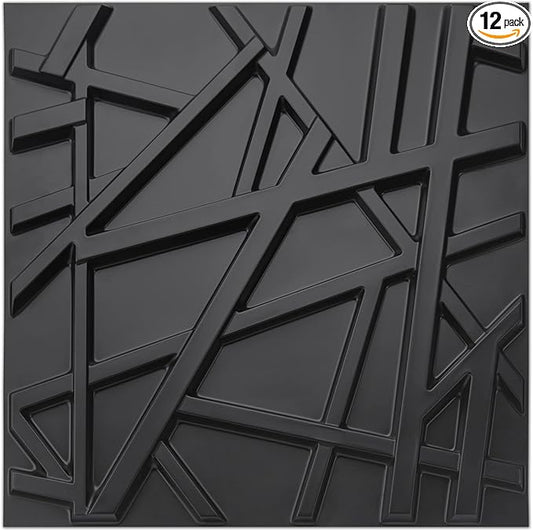 Art3d 19.7" x 19.7" (Pack Of 12) Wall Panel Stripes , Black