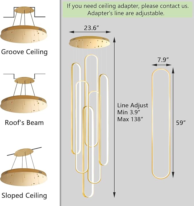 Modern Large Chandelier for Foyer LED Dimmable Black Chandeliers 6 Rings High Ceiling Chandelier for Staircase Living Room Villa