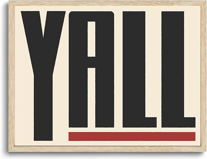 KISSFOX Western Typography OAK Wood Framed Wall Art Farmhouse YALL Means All Canvas Art Prints Rustic Southwestern Pictures Wall Decor Modern Minimalist Artwork For Gallery Bistro Entryway Living Room