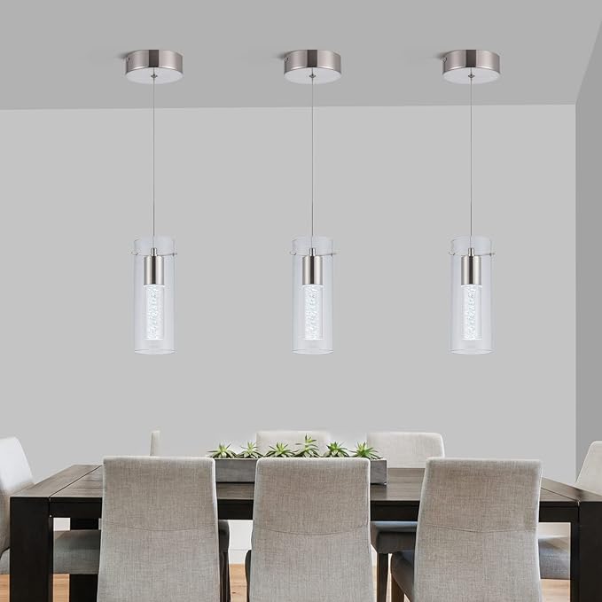 3 Pack Pendant Lights Kitchen Island, 6000K Kitchen Island Dining Room Light Pendant Lighting Fixtures Bubble Crystal Chandelier Over Island Table Modern Hanging Light for Bar Dining Room