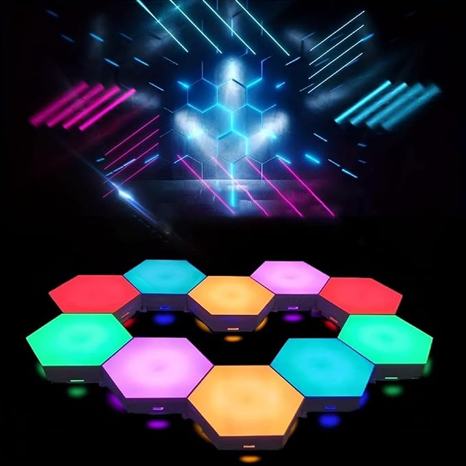 10 Pack Hexagon Light Panels - Smart RGB Hexagon LED Lights Wall Lights Remote Control Lights for Lving Room, Bedrooms, DIY Lovers, Gifts, Gaming Room, Kids