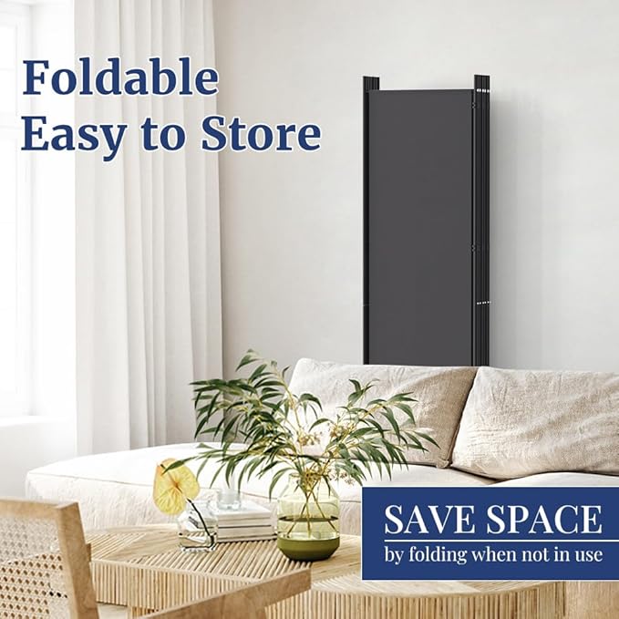 Kokorona 6 Panel Room Divider, 6FT Tall Rolling Privacy Screen with Lockable Wheels, Folding Wall Dividers Portable Room Divider for Room Separation, Included - Cover Strips, Grey, 119''W x 70''H