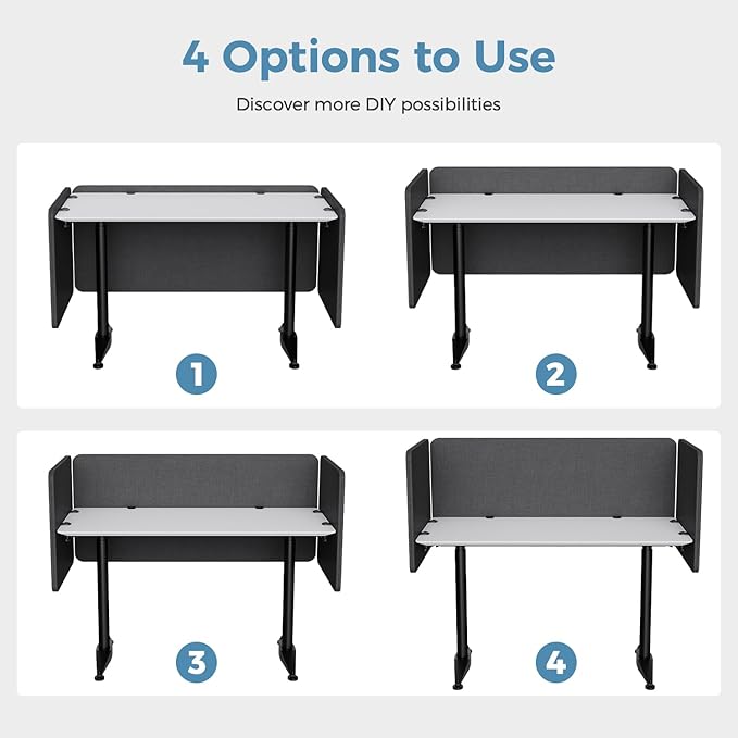 47.2 Inch Desk Divider Panels Set, Acoustic Divider Panel for Privacy, Fabric Wrapped Room Dividers for Office, Easy Assemble, Dark Grey