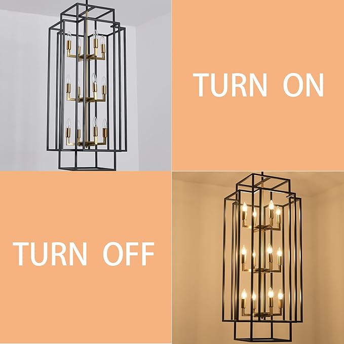 12-Light Kitchen Island Lighting, Modern Farmhouse Dining Room Light Fixtures Over Table, Black and Gold Chandelier for Dining Room, Living Room, Foyer, Entry, Staircase, Hallway