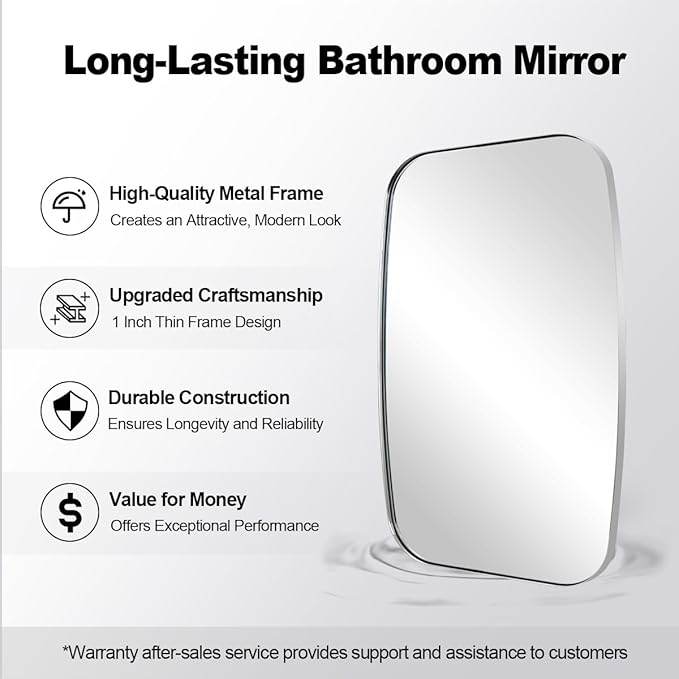 ANDY STAR 30x40 Chrome Bathroom Mirror, Oblong Silver Mirror with Stainless Steel Metal Frame, Oval Vanity Mirror for Over Sink, Modern Anti Rust Wall Mounted