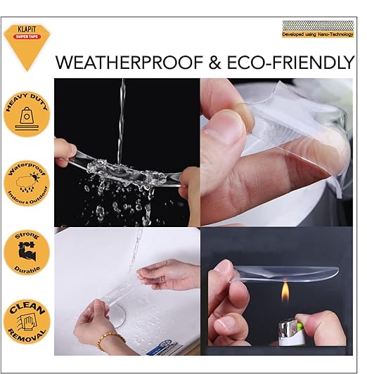 KLAPiT Super Tape Double Sided Heavy Duty Mounting with Enhanced NanoTechnology Holds upto 350lbs/1.27lb per Inch for Home, office, kitchen bathroom works on Walls, Wood, Metal, Glass, Ceramic [23 Ft]