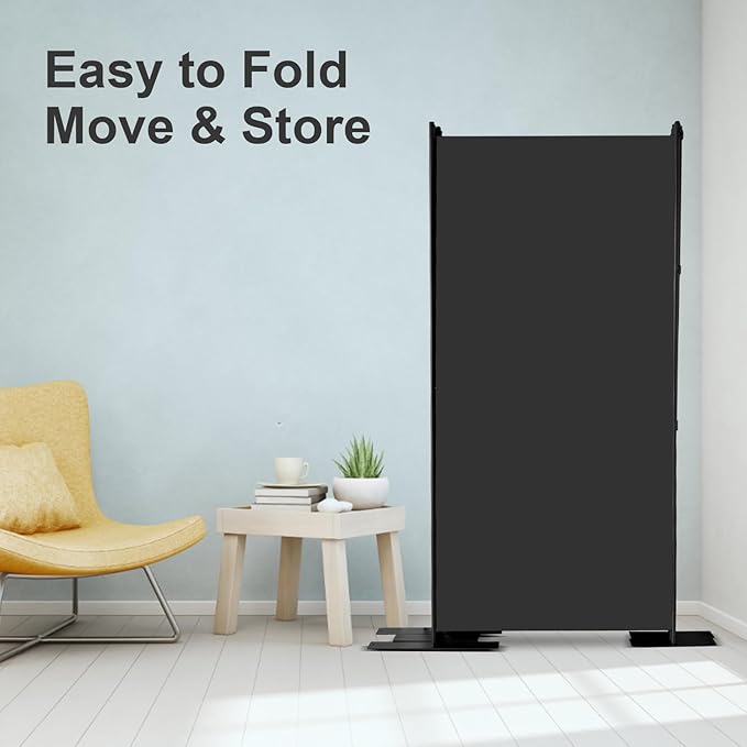 MAYOLIAH 4 Panel Room Divider 6ft Tall Freestanding Privacy Screen 136'' W Portable Office Partition w/Flat Base, Black