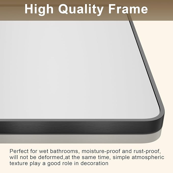 Black Bathroom Mirror 22×30 Inch Rounded Rectangle Bathroom Mirrors for Over Sink Metal Framed Bathroom Vanity Mirrors for Wall Modern Decor for Bedroom, Hallway, Fireplace