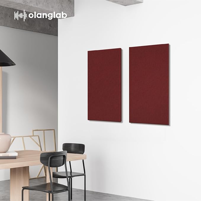 Olanglab Sound Absorbing Acoustic Wall Panels 2 Pack, 2'' 24''x48'' Fiberglass Sound Dampening Panels, Large Fabric Wrapped Sound Proof Panels for Walls (Burgundy)