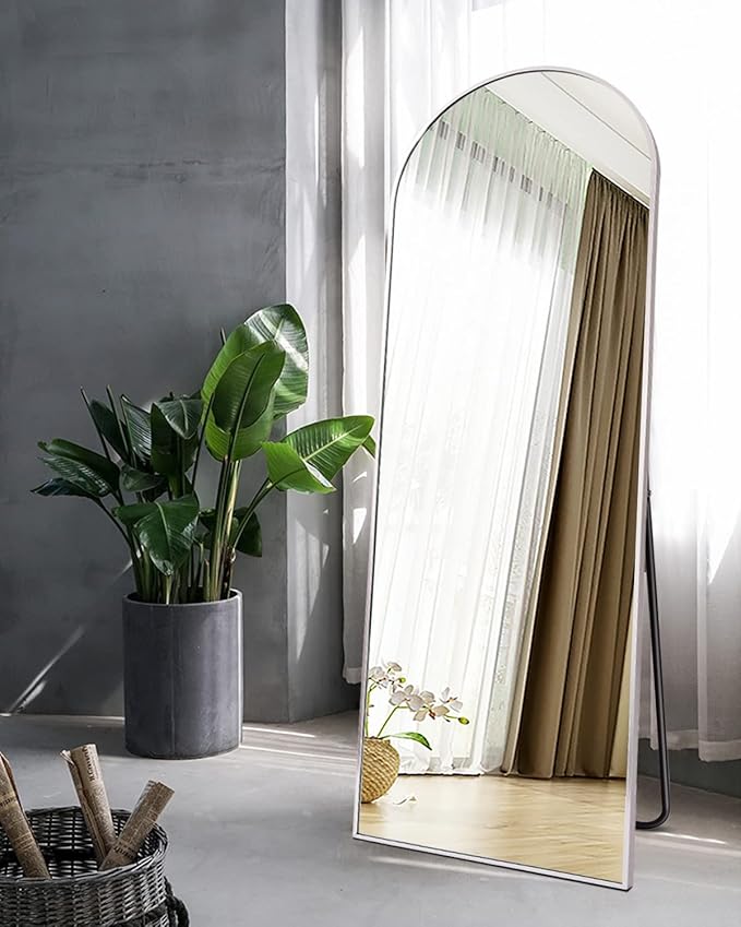 Arched White Full Length Mirror, 64"X21" Large Floor Mirror, Full Body Mirrors for Leaning or Hanging, Standing Mirrors for Bedroom, Living Room,Dressing Room, Aluminum Alloy Frame, White