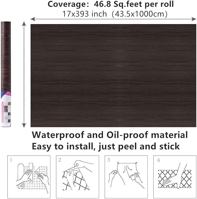 Arthome 17" x393"Peel and Stick Wood Contact Paper Self-Adhesive Brown Walnut Wallpaper,Decorative Vinyl Film for Countertop,Cabinets,Shelf,Drawer Liner,Easy to Clean Removable Wall Covering