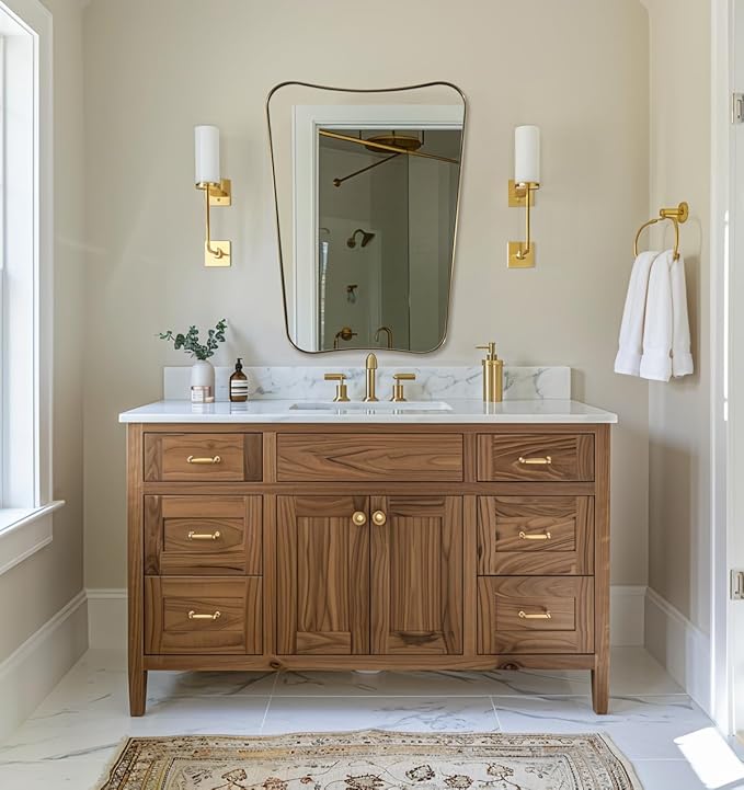 ANDY STAR 24x32 Inch Gold Mirror, Bathroom Vanity Mirror, Antique Brass Butterfly Mirror, Irregular Wall Mirror with Unique Curved Design Ideal for Home Remodel, Anti-Rust 1” Frame