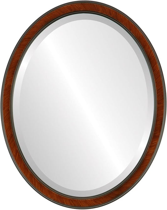 OVALCREST Oval Beveled Wall Mirror for Home Decor - Toronto Style (Vintage Cherry) 26" x 22"