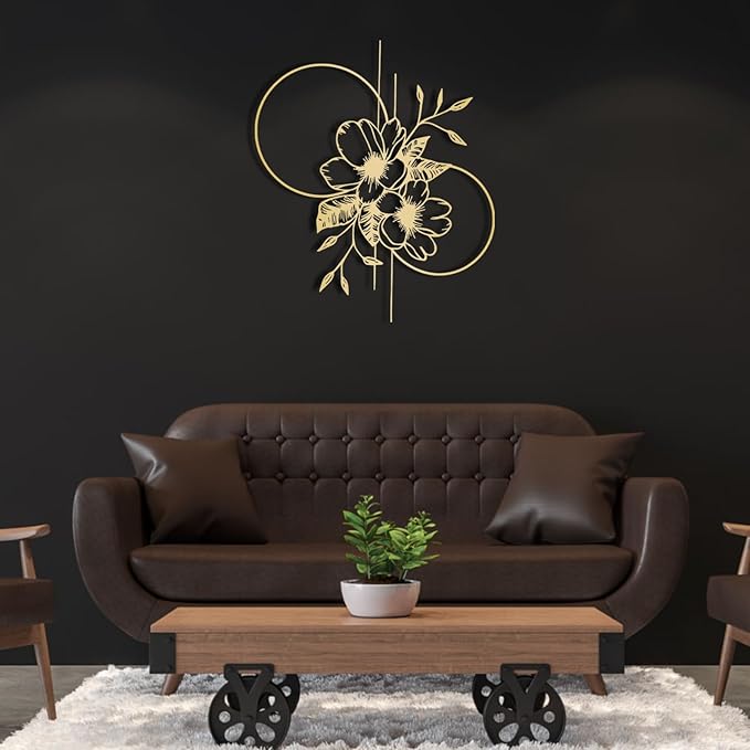 Metal Flowers Wall Decor, Metal Flower Wall Art, Metal Floral Wall Decor, Flower Art Wall Decor, Wall Flowers Wall Decor, Metal Flowers, Wall Hangings for Living Room, Bedroom (Black, 19x16in|47x40cm)