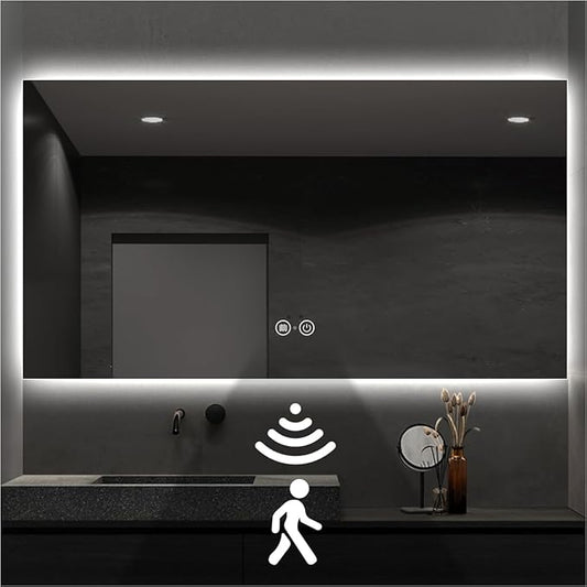 Backlit LED Bathroom Mirror, Infrared Motion Sensor Vanity Mirror with 3-Color Lights, Stepless Dimmable Wall Lighted Mirror with Anti-Fog, Memory, Rectangular (36" L x 48" W)
