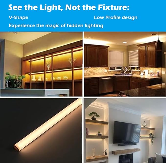 Cefrank V Shape Cabinet Lights, Warm White 4X 12 Inches V-Shape LED Light Bars - 1200lm 12W - Warm White 3000K