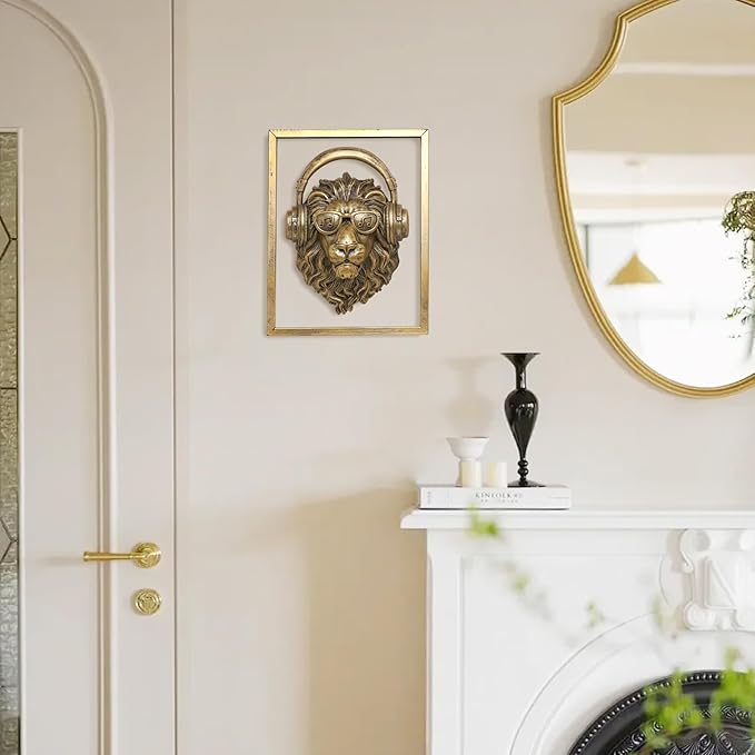 Newinhome Animal Heads Wall Decoration Resin Animals Sculptures Head Wall Hanging Decor Gold vintage Wall Sculpture for Living Room Bedroom Office(Lion)