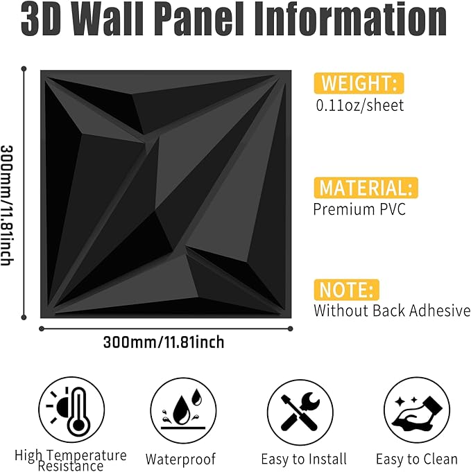 33 Pack 3D Textured Wall Panels – 12x12'' PVC Wall Coverings – Easy Install, Waterproof – Modern Accent Wall Decor for Living Room, Bedroom, Game Room – Covers 33 Sq.Ft.