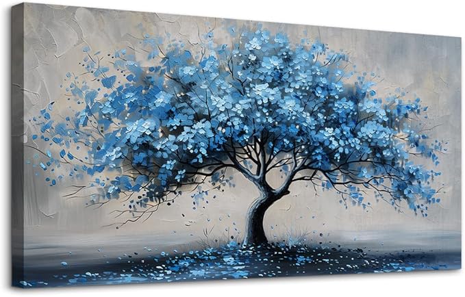 KELIYUAN Wall Art For Living Room Large Wall Decor For Office Bedroom Wall Decorations Abstract Canvas Painting Blue Tree Pictures Artwork Ready To Hang Guesthouse Room Mural Home Decor 24x48 In