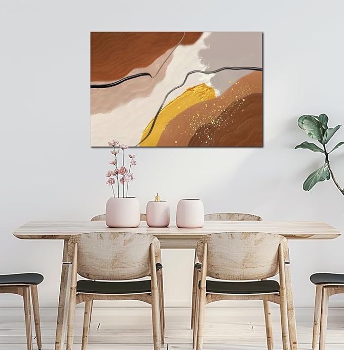 Abstract Wall Art for Living Room Boho Wall Decor Mid Century Modern Prints Pictures Abstract Geometric Painting for Bedroom Orange Minimalist Artwork for Bathroom Home Office Decorations