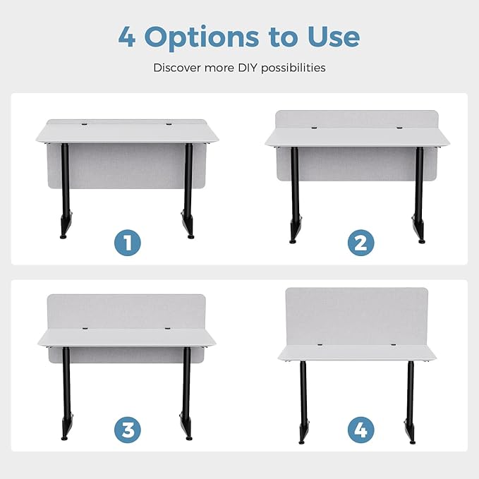 47.2" Privacy Desk Divider Panel, Acoustic Divider Panels for Office, Clamp-on Cubicle Office Room Dividers, Easy Assemble, Light Grey
