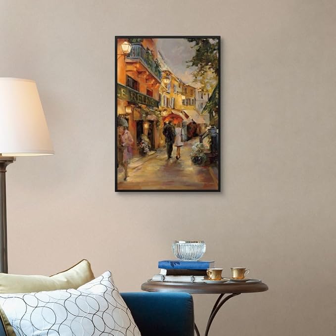 CANVAS ON DEMAND Evening in Paris Black Float Framed Canvas Wall Art Print by Marilyn Hageman, Traditional, Home Decor, Street Scene Artwork, Nature Artwork, 20" x30in