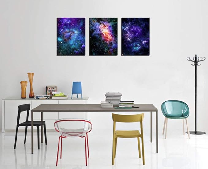 Canvas Wall Art Outer Space Pictures Fantastic Starry Painting Artwork Galaxy Nebula Canvas Prints for Bedroom Bathroom Living Room Kicthen Office Home Wall Decor 12" x 16" x 3 Panels