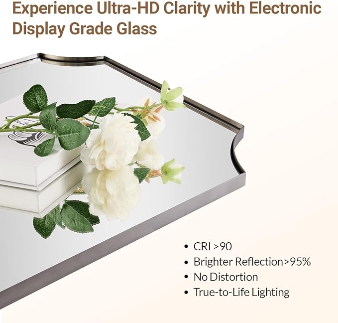 ANDY STAR Brushed Nickel Bathroom Mirror, 28x36 Inch Asymmetrical Wall Mirror, Modern Rectangle Mirror with Unique Wavy Design Ideal for Home Decor, Premium Stainless Steel Metal