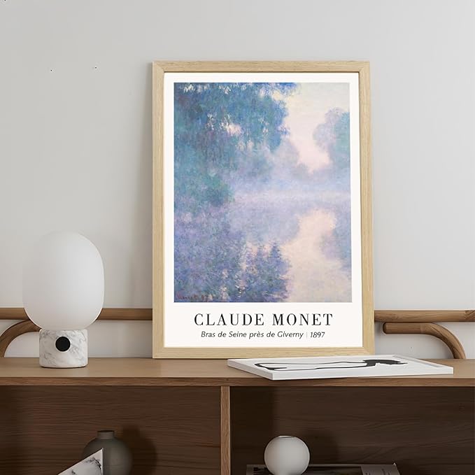 LLEEMPI Claude Monet Water Lilies Wall Art Set of 3, Maritime Sunrise Wall Decor, Vintage Aesthetic Botanical Canvas Prints, Classic Minimalist Poster Prints for Bedroom Office Wood Framed 12x16 Inch