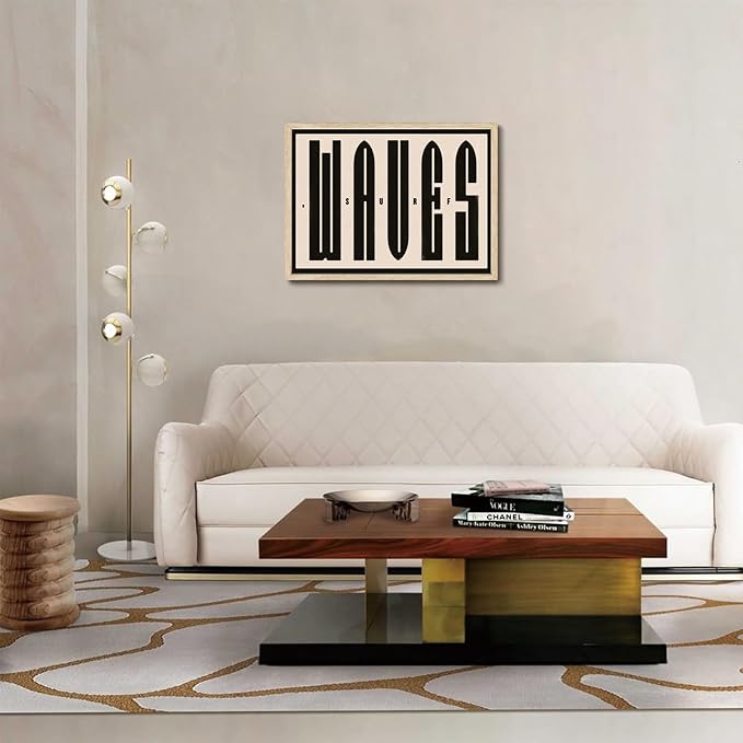 KISSFOX Retro WAVES Surf OAK Wood Framed Wall Art Farmhouse Coastal Typography Canvas Art Prints Rustic Southwestern Pictures Wall Decor Modern Mid Century Artwork For Gallery Entryway Living Room