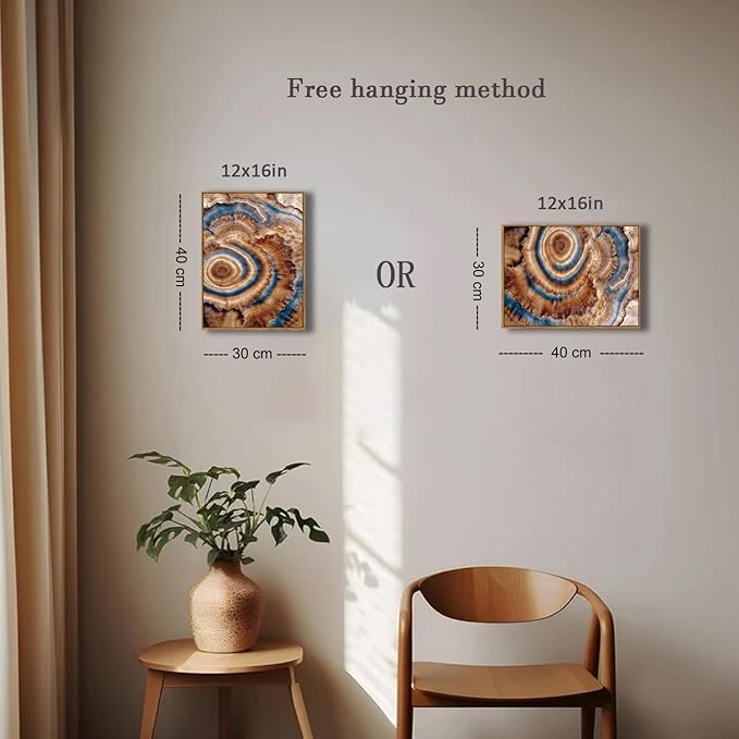 BingruiArt Framed Tree Ring Canvas Wall Art Abstract Wood Wall Decor Boho Modern Colorful Nature Painting Wood Stump Prints Pictures for Living Room Bedroom Bathroom Office 12"x16" Natural Framed(10)