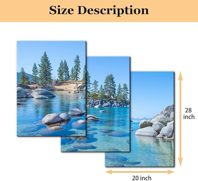 Pacimo Canvas Print Wall Art Set Vibrant Forest & Rocky Lake Landscape Nature Wilderness Photography Realism Rustic Scenic Modern Artwork Decor Stretch Framed Ready to Hang - 20"x28"x3