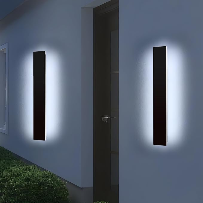Mikeru Upgraded 2 Pack 23.6" Long & 4.3" Wide LED Wall Sconce, 10%-100% Dimming + 3000K-6000K Adjustable, IP65 Waterproof Outdoor Light Fixtures Cover US Junction Box for Porch, Garage, Basement